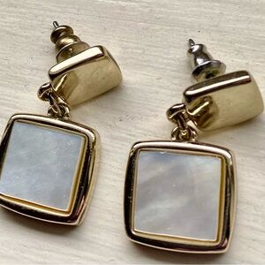 Elegant Gold and White Square Earrings